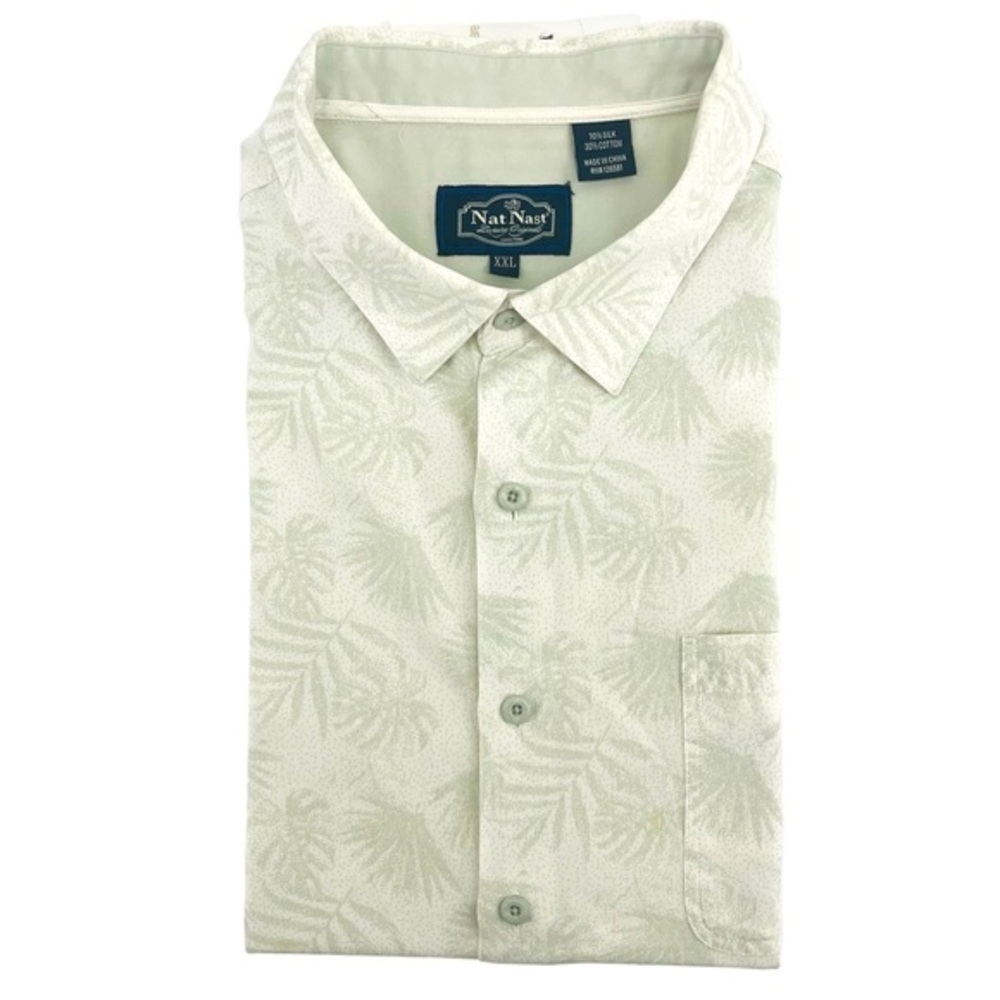 Nat Nast Mens Silk Shirt Button Down size XXL Short Sleeve Leaf Design 10484